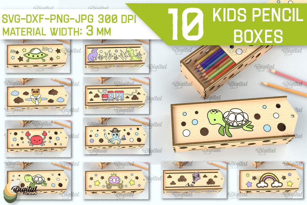 Scool Box Svg Laser Cut Wooden Kids Pencil Boxes Bundle. School Pencil Cases SVG - So ...