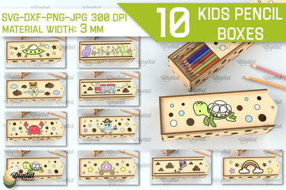 Laser Cut Wooden Kids Pencil Boxes Bundle. School Pencil Cases SVG SVG Evgenyia Guschina 