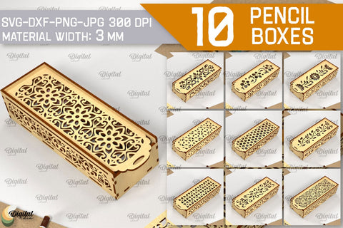 Laser Cut Wooden Pencil Box Bundle. Laser Pencil Case SVG SVG Evgenyia Guschina 