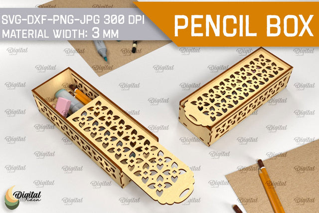 Laser Cut Wooden Pencil Box. Laser Pencil Case SVG SVG Evgenyia Guschina 