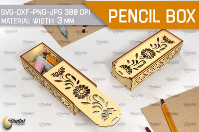 Laser Cut Wooden Pencil Box. Laser Pencil Case SVG SVG Evgenyia Guschina 