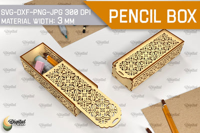 Laser Cut Wooden Pencil Box. Laser Pencil Case SVG SVG Evgenyia Guschina 