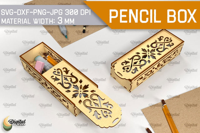 Laser Cut Wooden Pencil Box. Laser Pencil Case SVG SVG Evgenyia Guschina 
