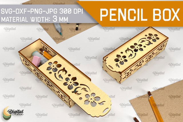 Laser Cut Wooden Pencil Box. Laser Pencil Case SVG SVG Evgenyia Guschina 
