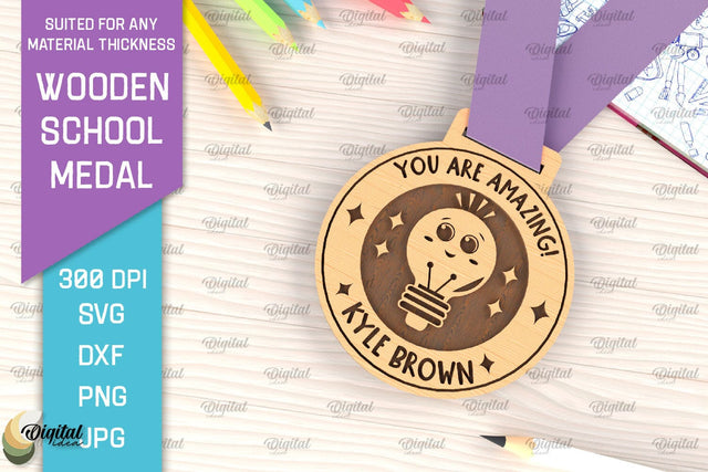 Laser Cut Wooden School Medal. Engraved School Medal SVG SVG Evgenyia Guschina 