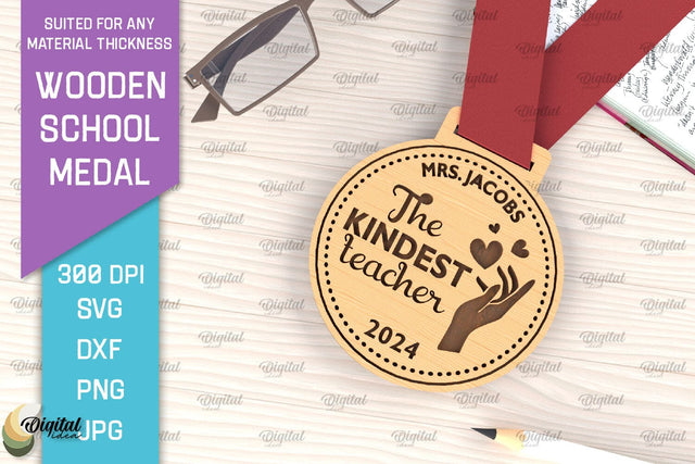 Laser Cut Wooden School Medal. Engraved School Medal SVG SVG Evgenyia Guschina 