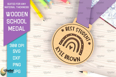 Laser Cut Wooden School Medal. Engraved School Medal SVG SVG Evgenyia Guschina 
