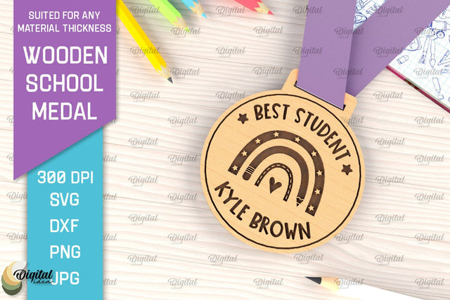 Laser Cut Wooden School Medal. Engraved School Medal SVG SVG Evgenyia Guschina 