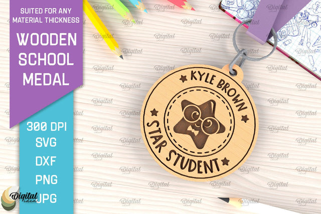 Laser Cut Wooden School Medal. Engraved School Medal SVG SVG Evgenyia Guschina 