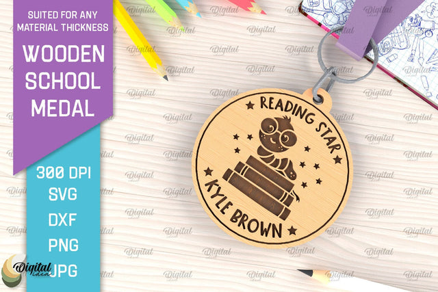 Laser Cut Wooden School Medal. Engraved School Medal SVG SVG Evgenyia Guschina 