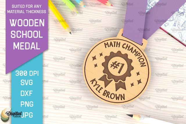 Laser Cut Wooden School Medal. Engraved School Medal SVG SVG Evgenyia Guschina 