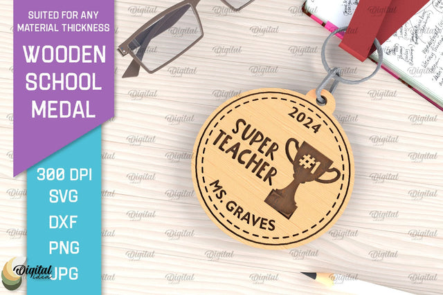 Laser Cut Wooden School Medal. Engraved School Medal SVG SVG Evgenyia Guschina 