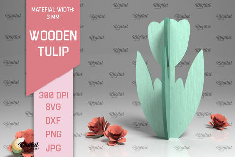 Laser Cut Wooden Tulip. 3D Spring Decor SVG SVG Evgenyia Guschina 
