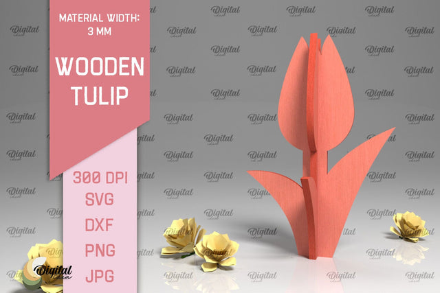 Laser Cut Wooden Tulip. 3D Spring Decor SVG SVG Evgenyia Guschina 