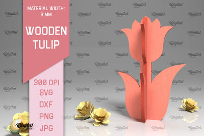 Laser Cut Wooden Tulip. 3D Spring Decor SVG SVG Evgenyia Guschina 