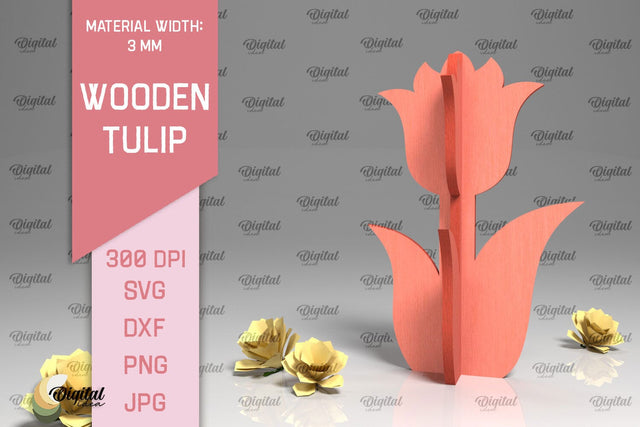 Laser Cut Wooden Tulip. 3D Spring Decor SVG SVG Evgenyia Guschina 