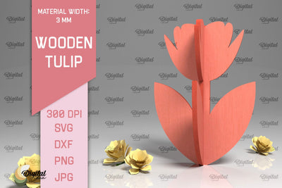 Laser Cut Wooden Tulip. 3D Spring Decor SVG SVG Evgenyia Guschina 