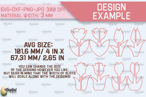 Laser Cut Wooden Tulip. 3D Spring Decor SVG SVG Evgenyia Guschina 