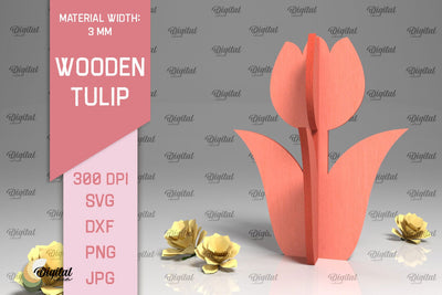 Laser Cut Wooden Tulip. 3D Spring Decor SVG SVG Evgenyia Guschina 