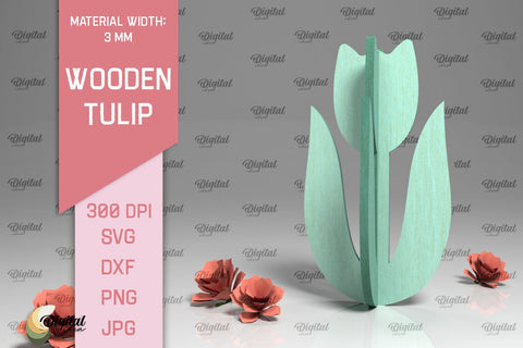 Laser Cut Wooden Tulip. 3D Spring Decor SVG SVG Evgenyia Guschina 