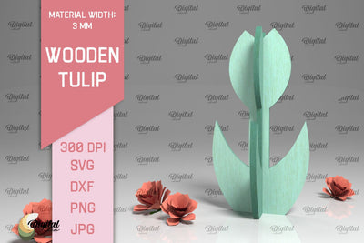 Laser Cut Wooden Tulip. 3D Spring Decor SVG SVG Evgenyia Guschina 