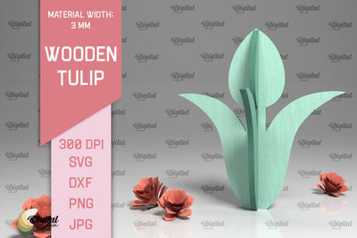 Laser Cut Wooden Tulip. 3D Spring Decor SVG SVG Evgenyia Guschina 