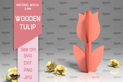 Laser Cut Wooden Tulip. 3D Spring Decor SVG SVG Evgenyia Guschina 