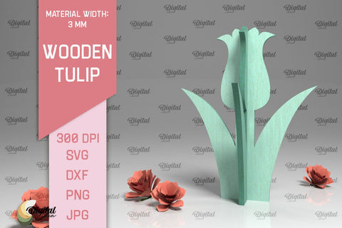 Laser Cut Wooden Tulip. 3D Spring Decor SVG SVG Evgenyia Guschina 