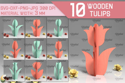 Laser Cut Wooden Tulips SVG Bundle. 3D Spring Decor SVG SVG Evgenyia Guschina 