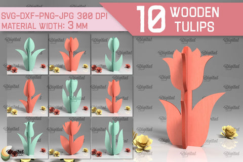 Laser Cut Wooden Tulips SVG Bundle. 3D Spring Decor SVG SVG Evgenyia Guschina 