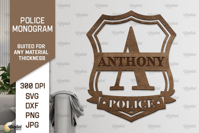 Laser Monogram Letter A. Policeman Personalized Name Sign SVG Evgenyia Guschina 