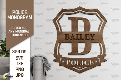 Laser Monogram Letter B. Policeman Personalized Name Sign SVG Evgenyia Guschina 