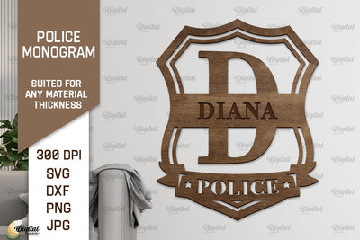 Laser Monogram Letter D. Policeman Personalized Name Sign SVG Evgenyia Guschina 