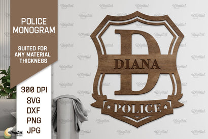 Laser Monogram Letter D. Policeman Personalized Name Sign SVG Evgenyia Guschina 