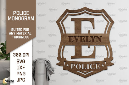 Laser Monogram Letter E. Policeman Personalized Name Sign SVG Evgenyia Guschina 
