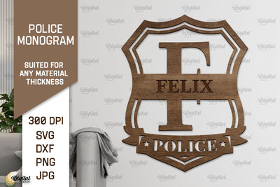 Laser Monogram Letter F. Policeman Personalized Name Sign SVG Evgenyia Guschina 