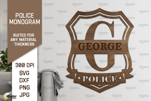Laser Monogram Letter G. Policeman Personalized Name Sign SVG Evgenyia Guschina 