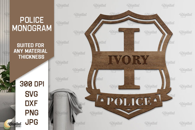 Laser Monogram Letter I. Policeman Personalized Name Sign SVG Evgenyia Guschina 