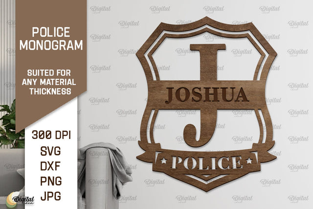 Laser Monogram Letter J. Policeman Personalized Name Sign SVG Evgenyia Guschina 