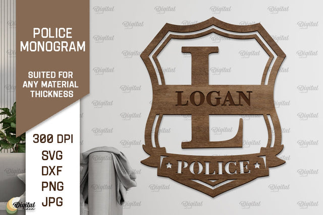Laser Monogram Letter L. Policeman Personalized Name Sign SVG Evgenyia Guschina 