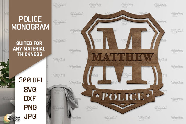 Laser Monogram Letter M. Policeman Personalized Name Sign SVG Evgenyia Guschina 
