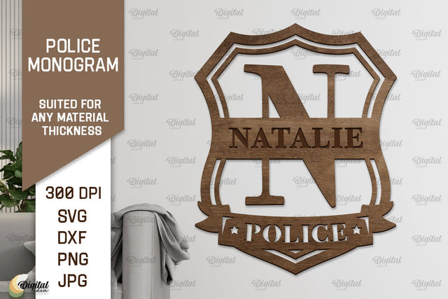 Laser Monogram Letter N. Policeman Personalized Name Sign SVG Evgenyia Guschina 