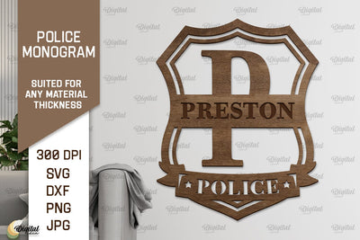 Laser Monogram Letter P. Policeman Personalized Name Sign SVG Evgenyia Guschina 