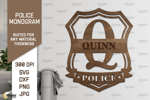 Laser Monogram Letter Q. Policeman Personalized Name Sign SVG Evgenyia Guschina 