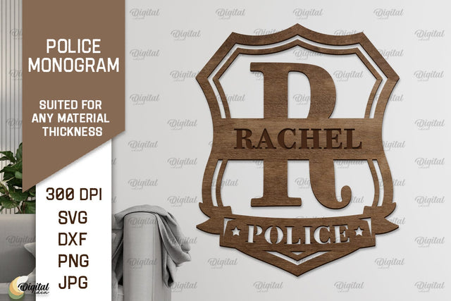 Laser Monogram Letter R. Policeman Personalized Name Sign SVG Evgenyia Guschina 