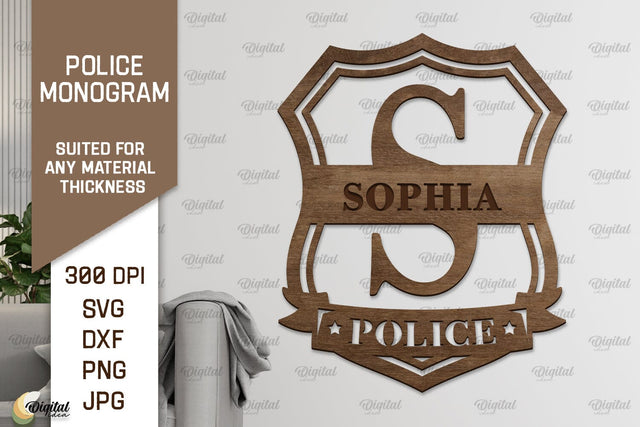 Laser Monogram Letter S. Policeman Personalized Name Sign SVG Evgenyia Guschina 