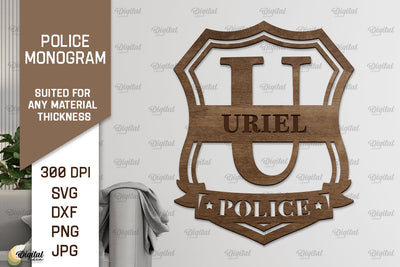 Laser Monogram Letter U. Policeman Personalized Name Sign SVG Evgenyia Guschina 