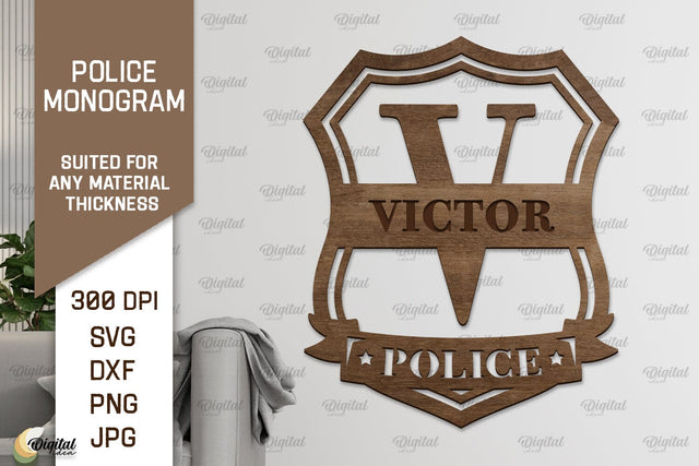 Laser Monogram Letter V. Policeman Personalized Name Sign SVG Evgenyia Guschina 
