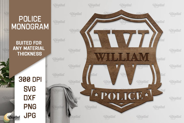 Laser Monogram Letter W. Policeman Personalized Name Sign SVG Evgenyia Guschina 