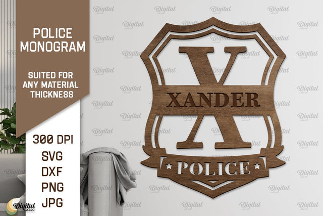 Laser Monogram Letter X. Policeman Personalized Name Sign SVG Evgenyia Guschina 